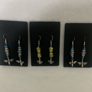 Handmade Bee Charm Glass Bead Earrings